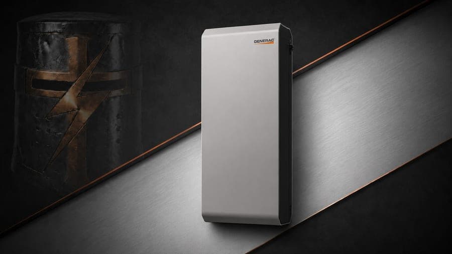 A Generac home battery storage cabinet, shown in a manufacturer product render.