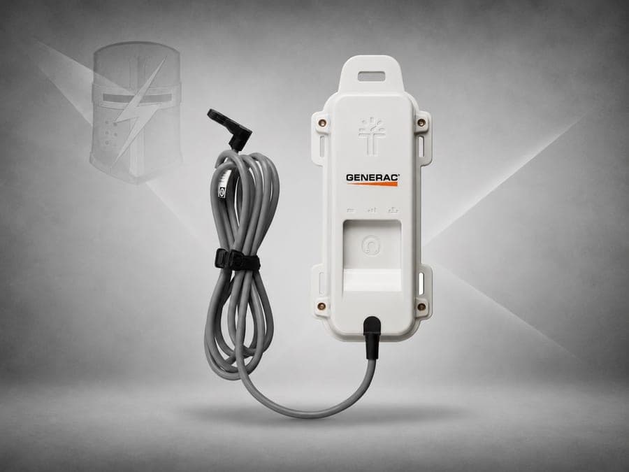 A Generac LP tank monitor, which reports propane level remotely, shown in a manufacturer product render.